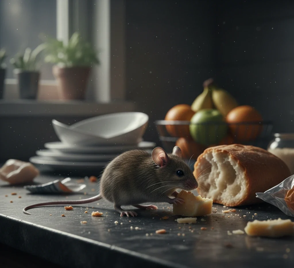 tikus mencari makanan di dapur