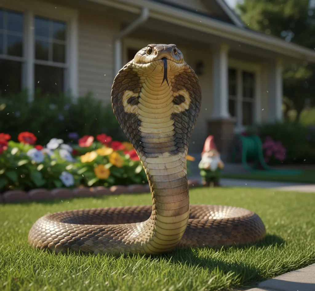 ular kobra di halaman rumah